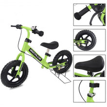 Load image into Gallery viewer, 12" Four Colors Kids Balance Bike Scooter with Brakes and Bell-Green