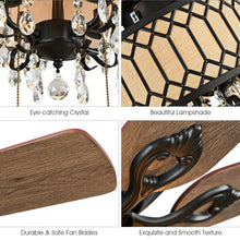 Load image into Gallery viewer, 52" Crystal Ceiling Fan Lamp w/ 5 Reversible Blades-Black