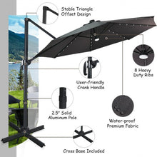 Load image into Gallery viewer, 10 Ft Patio Offset Cantilever Umbrella with Solar Lights-Gray