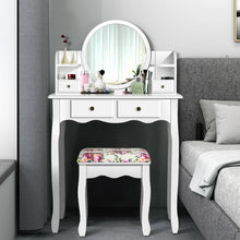 Load image into Gallery viewer, Makeup Vanity Table Set Girls Dressing Table with Drawers Oval Mirror-White