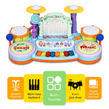 Load image into Gallery viewer, 3 in 1 Kids Piano Keyboard Drum Set with Music Fountain