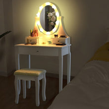 Load image into Gallery viewer, 3 Drawers Lighted Mirror Vanity Dressing Table Stool Set-White