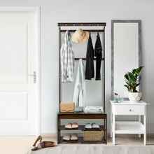 Load image into Gallery viewer, 5 In 1 Bamboo Coat Rack Shoe Bench Entryway Hall Tree with Storage Box-Coffee