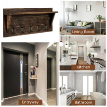 Load image into Gallery viewer, Rustic Wooden Wall-Mounted Entryway Hanging Shelf-Brown