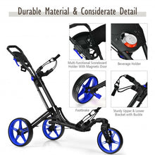Load image into Gallery viewer, Folding Golf Push Cart with Scoreboard Adjustable Handle Swivel Wheel-Blue
