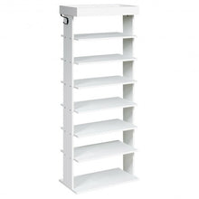 Load image into Gallery viewer, 7-Tier Vertical Design Wooden Shoe Storage Shelf with Hooks-White