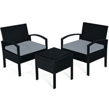 Load image into Gallery viewer, 3 Pieces Outdoor Rattan Patio Conversation Set with Seat Cushions-Gray