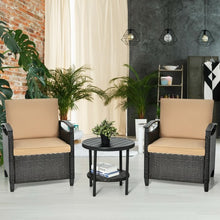 Load image into Gallery viewer, 3Pcs Patio Rattan Furniture Set Cushioned Sofa Storage Table with Shelf Garden
