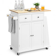 Load image into Gallery viewer, Rubber Wood Countertop Rolling Kitchen Island Cart-White