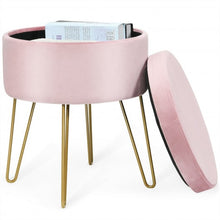 Load image into Gallery viewer, Round Velvet Storage Ottoman Footrest Stool Vanity Chair with Metal Legs-Pink