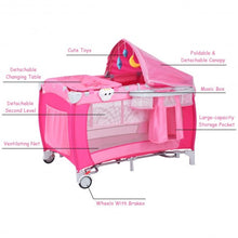 Load image into Gallery viewer, Foldable Baby Crib Playpen w/ Mosquito Net and Bag-Pink