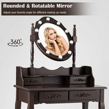 Load image into Gallery viewer, Makeup Vanity Dressing Table Set with Dimmable Bulbs Cushioned Stool-Coffee