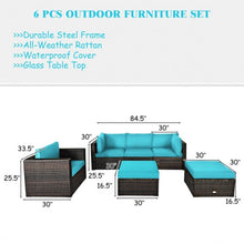 Load image into Gallery viewer, 6 Pcs Patio Rattan Furniture Set with Sectional Cushion-Turquoise