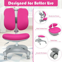 Load image into Gallery viewer, Adjustable Height Student Chair with Sit-Brake Casters and Lumbar Support for Home and School-Pink