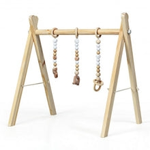 Load image into Gallery viewer, 3 Wooden Baby Teething Toys Hanging Bar-Natural
