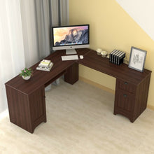 Load image into Gallery viewer, 66" �66" L-shaped Corner Computer Desk with Drawers-Coffee