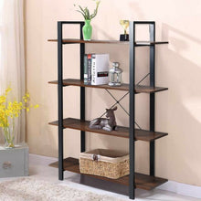 Load image into Gallery viewer, 4-Tiers Bookshelf Industrial Bookcases Metal Frame Shelf Stand