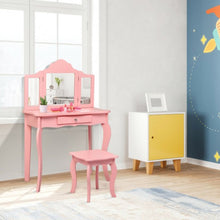 Load image into Gallery viewer, Kids Makeup Dressing Mirror Vanity Table Stool Set-Pink