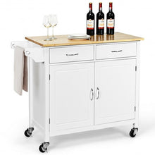 Load image into Gallery viewer, Modern Rolling Kitchen Cart Island with Wooden Top-White