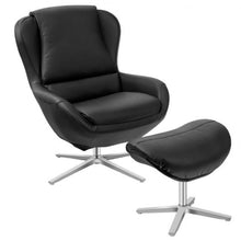 Load image into Gallery viewer, Swivel Top Grain Leather Lounge Armchair Rocking Chair with Ottoman-Black