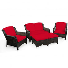 Load image into Gallery viewer, 5PCS Patio Rattan Sofa Set with Cushion and Ottoman