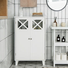 Load image into Gallery viewer, Wooden Freestanding Storage Cabinet with Visible Windows and 1 Adjustable Shelf