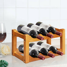 Load image into Gallery viewer, 2-Tier Bar Kitchen 6-Bottle Wine Display Holder with Wooden Tabletop