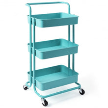 Load image into Gallery viewer, 3-Tier Utility Cart Storage Rolling Cart with Casters-Blue