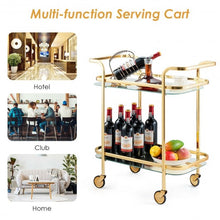 Load image into Gallery viewer, 2 Tier Metal Frame Rolling Kitchen Cart with Glass Shelves