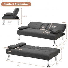 Load image into Gallery viewer, Convertible Folding Futon Sofa Bed Fabric with 2 Cup Holders-Dark Gray