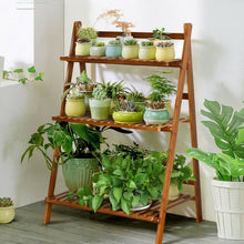 Load image into Gallery viewer, 3 Tier Folding Bamboo Flower Shelf -Brown