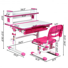 Load image into Gallery viewer, Adjustable Kids Desk and Chair Set with Bookshelf and Tilted Desktop-Pink