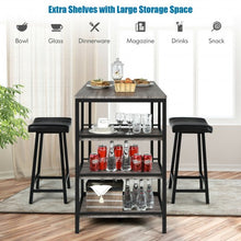 Load image into Gallery viewer, 3 Pcs Counter Height Dining Bar Table Set w/ 2 Stools and 3 Storage Shelves-BK