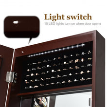 Load image into Gallery viewer, Lockable Wall Door Mounted Mirror Jewelry Cabinet w/LED Lights-Brown