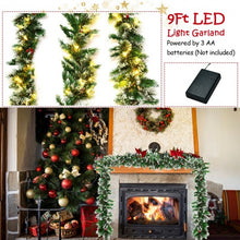 Load image into Gallery viewer, 9ft Pre-lit Snow Flocked Tips Christmas Garland with  Red Berries 50 Lights