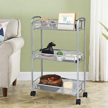 Load image into Gallery viewer, 3-Tier Mesh Rolling Cart Mobile Organizer Stand Utility Cart Trolley-Gray