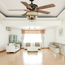 Load image into Gallery viewer, 52" Crystal Ceiling Fan Lamp w/ 5 Reversible Blades-Black