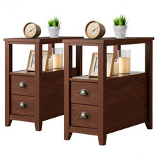 Load image into Gallery viewer, Set of 2 End Table Wooden with 2 Drawer & Shelf Bedside Table-Brown