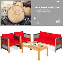 Load image into Gallery viewer, 4 Pcs Acacia Wood Outdoor Patio Furniture Set with Cushions-Red