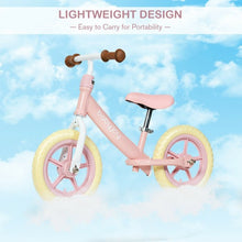 Load image into Gallery viewer, 12" Kids Balance No-Pedal Ride Pre Learn Bike with Adjustable Seat-Pink