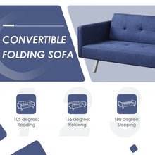 Load image into Gallery viewer, Convertible Futon Sofa Bed Folding Recliner with USB Ports and Power Strip-Blue