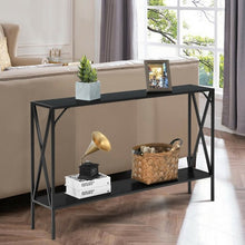 Load image into Gallery viewer, 2 Tier Narrow Accent Side Entryway Metal Frame Console Table -Black