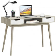 Load image into Gallery viewer, Stylish Computer Desk Workstation with 2 Drawers and Solid Wood Legs-Oak