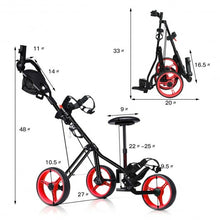 Load image into Gallery viewer, Foldable 3 Wheels Push Pull Golf Trolley with Scoreboard Bag-Red