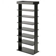 Load image into Gallery viewer, 7-Tier Vertical Design Wooden Shoe Storage Shelf with Hooks-Black