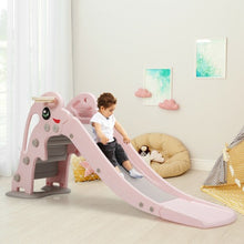 Load image into Gallery viewer, 3-in-1 Kids Climber Slide Play Set with Basketball Hoop and Ball-Pink