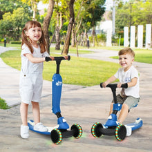 Load image into Gallery viewer, 2 in 1 Kids Kick Scooter with Flash Wheels for Girls Boys from 1.5 to 6 Years Old-Blue