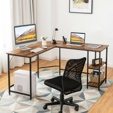 Load image into Gallery viewer, L Shaped Corner Computer Desk with Storage Shelves for Home Office Work-Brown