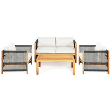 Load image into Gallery viewer, 4 Pcs Acacia Wood Outdoor Patio Furniture Set with Cushions-White