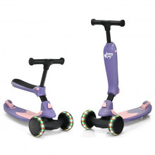 Load image into Gallery viewer, 2 in 1 Kids Kick Scooter with Flash Wheels for Girls Boys from 1.5 to 6 Years Old-Purple